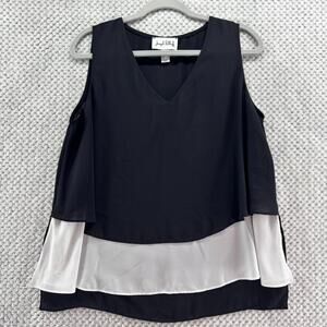 Joseph Ribkoff Top Women 10 Black White Tank V-Neck Layered Lined Sleeveless